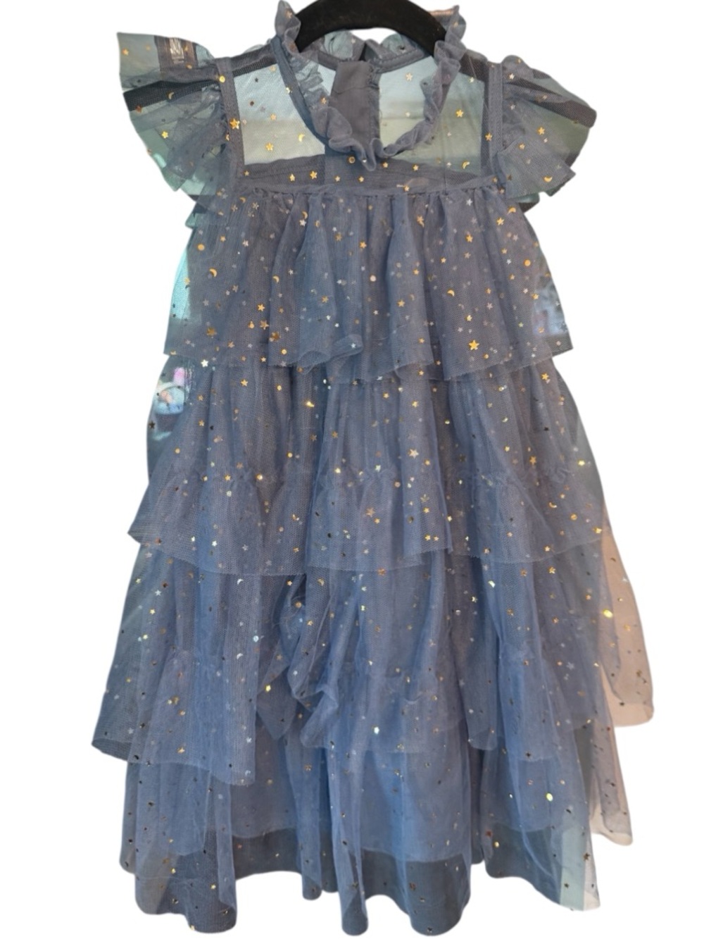 House of Loolous Ella Blue Tulle Gold Stars Dress, size 5-6